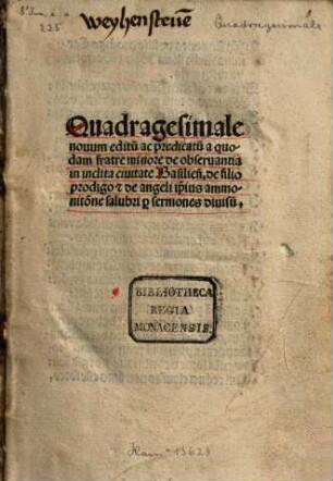 Quadragesimale de filio prodigo : mit Gedicht auf das Werk von Sebastian Brant. Holzschnitte vom Meister des Haintz Narr