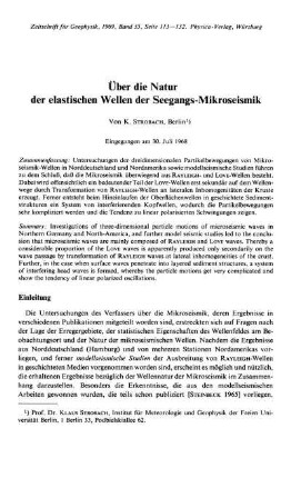 Über die Natur der elastischen Wellen der Seegangs-Mikroseismik
