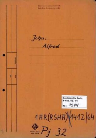 Personenheft Alfred John (*05.04.1895), Kriminalinspektor
