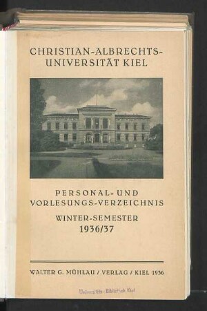 WS 1936/37: Personal und Vorlesungsverzeichnis Wintersemester 1936/37