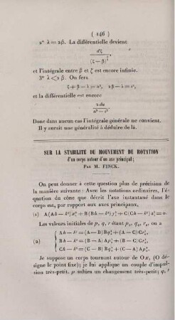 Sur la stabilité du mouvement de rotation d'un corps autour d'un axe principal.