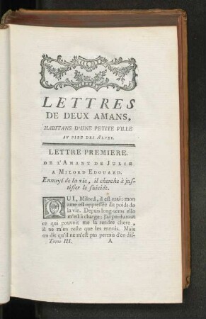 Lettres de deux Amans, Habitans d'une petite Ville au pied des Alpes.