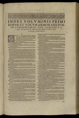 Index Voluminis Primi Rerum Et Vocum Memorabilium [...]