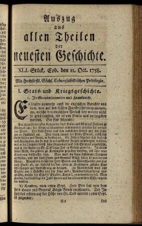 XLI. Stück. Coburg, den 11. Oct. 1758.