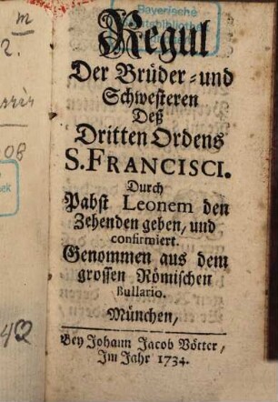Regul der Brüder und Schwestern deß dritten Ordens