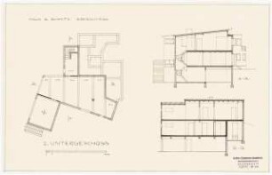 Schmitz-Häuser, Biberach/Riss Wohnhaus Guido Schmitz: Grundriss 2. Untergeschoss 1:100, Schnitte A-A, B-B 1:100