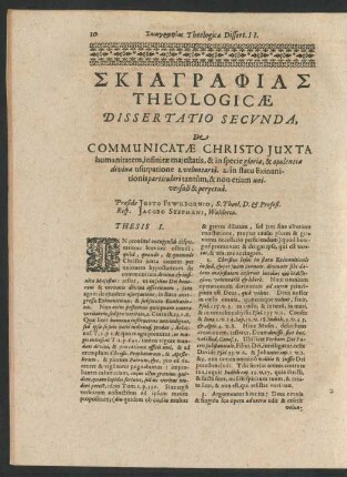 Theologicae Dissertatio Secunda, De Communicatae Christo Juxta ...