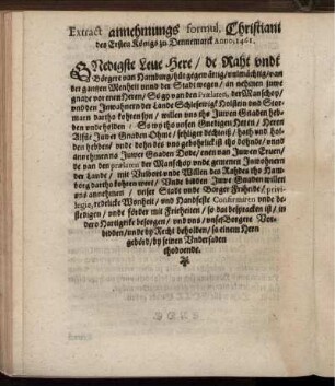 Extract annehmungs formul, Christiani des Ersten Königs zu Dennemarck Anno 1461
