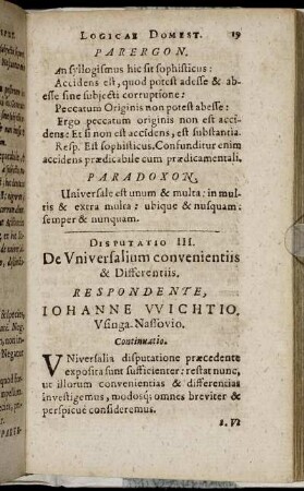 Disputatio III. De Universalium convenientiis & Differentiis.