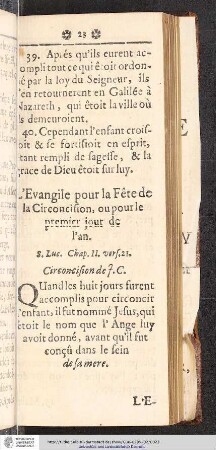 L'Evangile pour la Fête de la Circoncision, ou pour le premier jour de l'an
