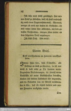 Vierter Brief. Karl von Thalheim an Henriette von Thalheim