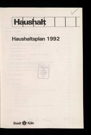 Haushaltsplan / 1992