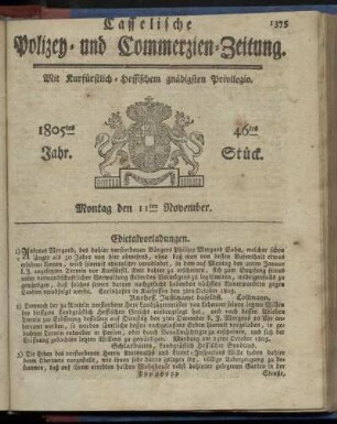 46tes Stueck, Montag den 11ten November 1805