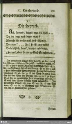 XI. Die Heyrath