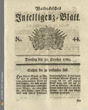 No. 44, Dienstag den 31. October 1780