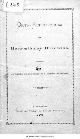 Orts-Repertorium des Herzogthums Bukowina