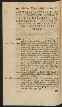 Auctores Veteres Classici Eorumque Commentatores Grammatici Lexicographi Oratores Epistolae Poetae Et Similis Generis Scriptores