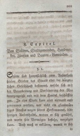 8. Capitel. Von Städten, Stadtgemeinden, Handwerken, Zünften und Bauren-Gemeinden.