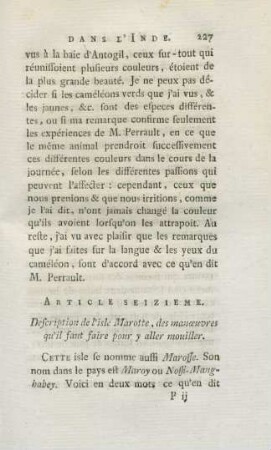Article seizieme. Description de l'isle Marotte, ...