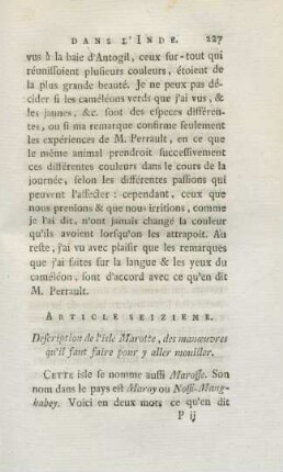 Article seizieme. Description de l'isle Marotte, ...