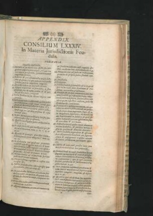 Appendix. Consilium LXXXIV. In Materia Iurisdictionis Feudalis.