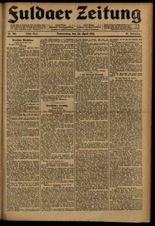 Erste Ausgabe vom Donnerstag, den 24. April 1913.