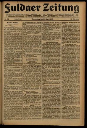 Erste Ausgabe vom Donnerstag, den 24. April 1913.