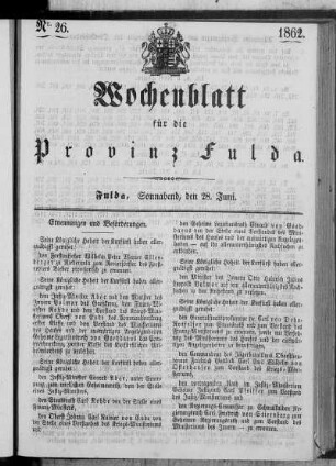 Nr. 26, Ausgabe vom 28. Juni 1862