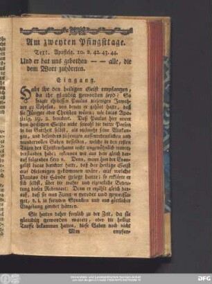 Am zweyten Pfingsttage. Text. Apostelg. 10. v. 42. 43. 44.