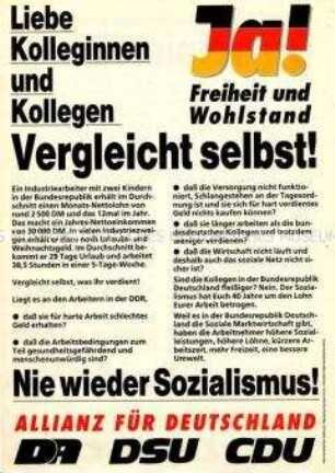 Flugblatt der Allianz für Deutschland zur wirtschaftlichen Umgestaltung der DDR