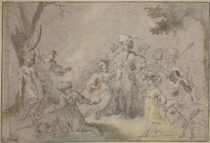 Ein Sultan, umgeben von vielem Gefolge, läßt ein Mädchen bei den Haaren an einen Baum aufhängen