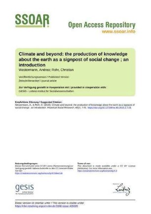 Climate and beyond: the production of knowledge about the earth as a signpost of social change ; an introduction