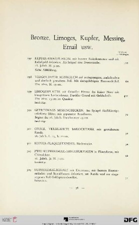 Bronze, Limoges, Kupfer, Messing, Email usw. (Nr. 297-345)