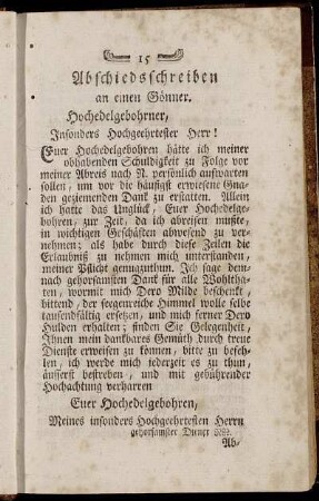 Abschiedsschreiben an einen Gönner