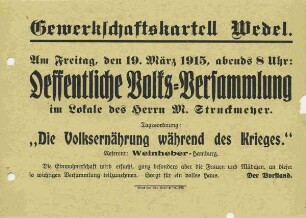 Aufruf des Gewerkschaftskartell Wedel zur Volks-Versammlung