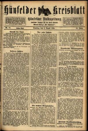 Erste Ausgabe vom Samstag, den 02. August 1924.