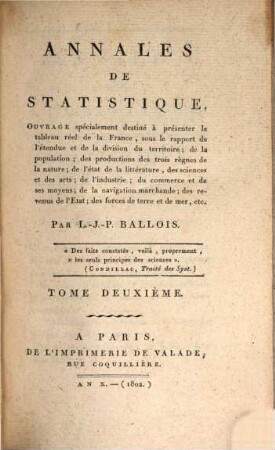 Annales de statistique. 2, 2. 1802