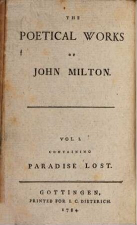 The Poetical Works Of John Milton, 1. Containing Paradise Lost