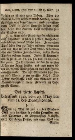Das vierte Kapitel, betreffend 1747. vom 29. May bis zum 21. des Brachmonats