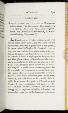 Genere VIII. Minerali Strontianici, O A Base Di Strontiana (Strontianea: fr. Substances Strontianiques, o à base de Strontiane: ted. Strontiangeschlecht: ing. Strontianian Substances, o Strontiane-bearing Substances?).