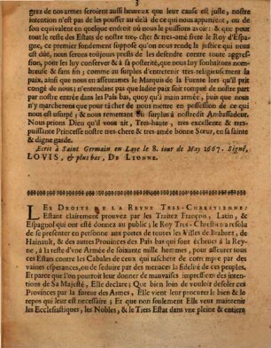 Lettre du Roy à la Reyne d'Espagne