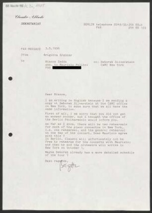 Brief an Bianca Zedda, 03.05.1996