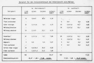 Beispiel für den Energieverbrauch der Arbeitskraft beim Melken