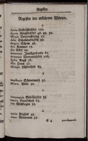 Register der erklärten Wörter.