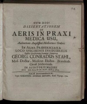 Dissertationem De Aeris In Praxi Medica Usu