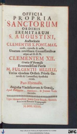 [4]: Pars Hyemalis: Officia Propria Sanctorum Ordinis Eremitarum S. Augustini