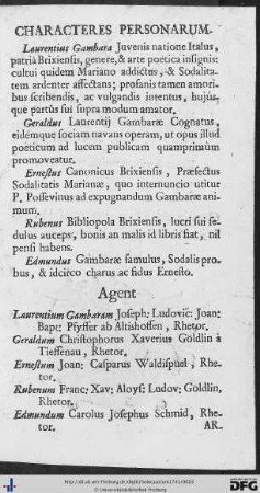 Characteres Personarum; Actores.
