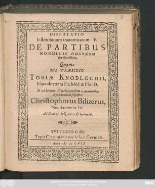 Disputatio Institutionum anatomicarum V. De Partibus Nonullis Haimatōsei servientibus