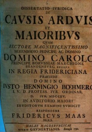 Diss. iur. de causis arduis et maioribus
