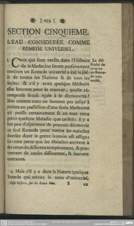 Section Cinquieme. L'Eau Considerée Comme Remede Universel